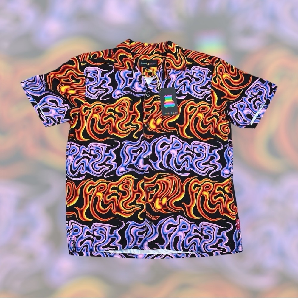 NEW Teddy Fresh Oil Spill Flame Camp‎ Button Up Shirt in Men’s M